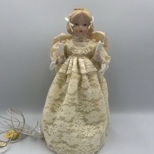 Vintage Kurt Adler 10-Inch Ivory and Gold Angel Treetop Topper Lighted -‎ Works!